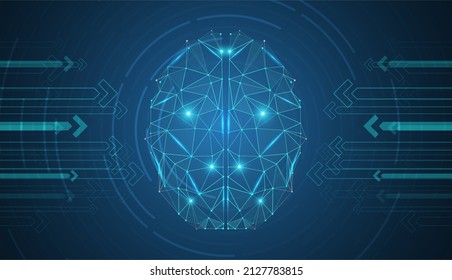 Abstract polygonal brain. Artificial intelligence and machine learning concept. Triangles with connecting dots and lines. Graphic concept for your design