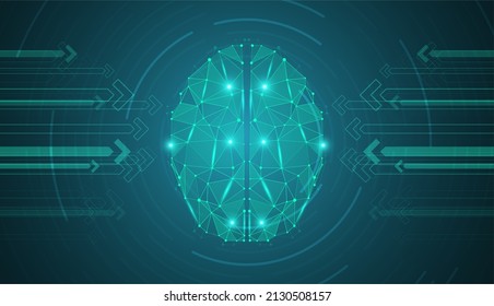 Abstract polygonal brain. Artificial intelligence and machine learning concept. Triangles with connecting dots and lines. Graphic concept for your design