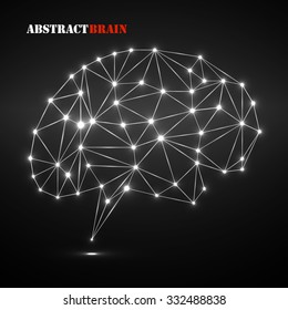 Abstract polygonal brain with glowing dots and lines, network connections. Vector illustration. Eps 10