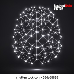 Abstract polygonal brain with glowing dots and lines, network connections. Vector illustration. Eps 10