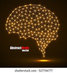 Abstract polygonal brain with glowing dots and lines, network connections. Vector illustration. Eps 10