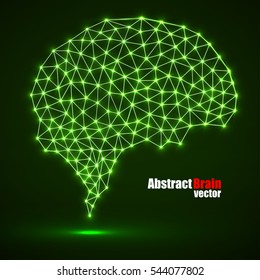 Abstract polygonal brain with glowing dots and lines, network connections. Vector illustration. Eps 10