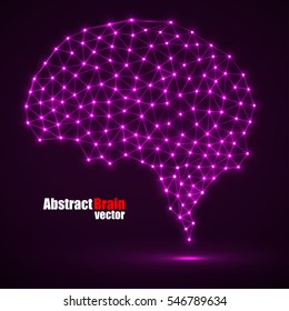 Abstract polygonal brain with glowing dots and lines, network connections. Vector illustration. Eps 10