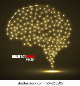 Abstract polygonal brain with glowing dots and lines, network connections. Vector illustration. Eps 10