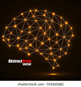 Abstract polygonal brain with glowing dots and lines, network connections. Vector illustration. Eps 10