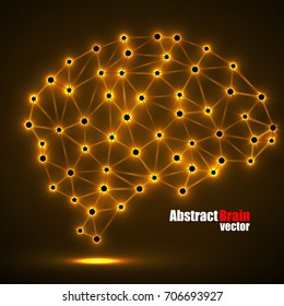 Abstract polygonal brain with glowing dots and lines, network connections. Vector illustration. Eps 10