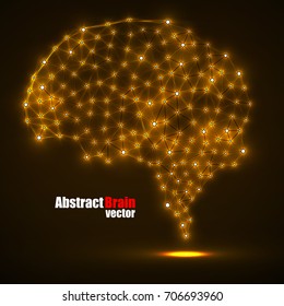 Abstract polygonal brain with glowing dots and lines, network connections. Vector illustration. Eps 10