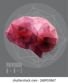 Abstract polygonal brain. low poly illustration. Creative poster