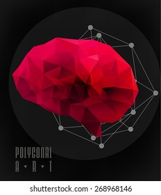 Abstract polygonal brain. low poly illustration. Creative poster