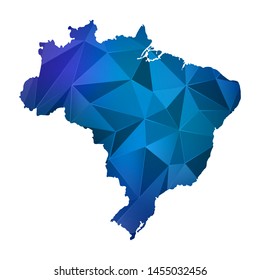 Abstract polygonal Brazil map. Vector low poly color blue map geometric shape texture. Vector illustration.