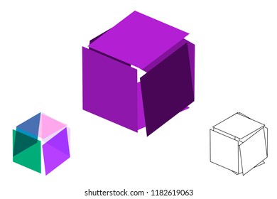 Abstract polygonal broken cube. Isolated on white background. 3d Vector illustration.