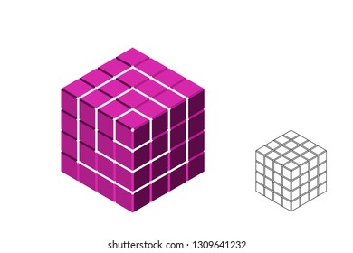 Abstract polygonal broken cube. Isolated on white background. 3d Vector illustration. Isometric projection.