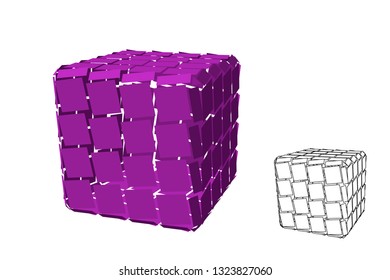 Abstract polygonal broken cube. Isolated on white background. 3d Vector illustration.
