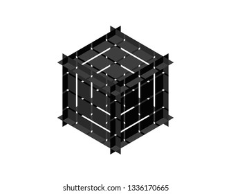 Abstract polygonal broken cube. Isolated on white background. 3d Vector illustration. Isometric projection.