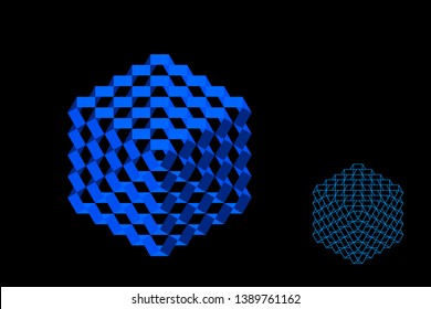 Abstract polygonal broken cube. Isolated on black background. 3d Vector illustration. Isometric projection.