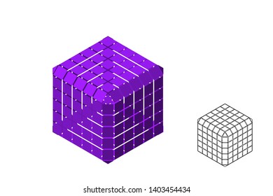 Abstract polygonal broken cube. Isolated on white background. 3d Vector illustration. Isometric projection.