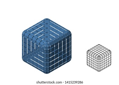 Abstract polygonal broken cube. Isolated on white background. 3d Vector illustration. Isometric projection.