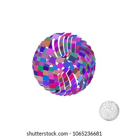 Abstract polygonal broken sphere. Isolated on white background.3d Vector colorful illustration.