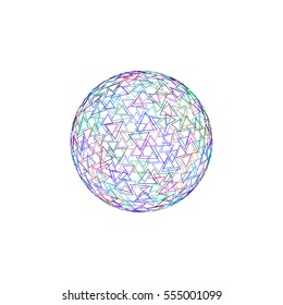 Abstract polygonal broken sphere. Isolated on white background.Vector outline colorful illustration.