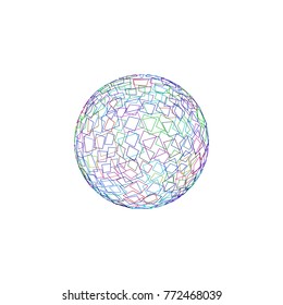 Abstract polygonal broken sphere. Isolated on white background.Vector outline colorful illustration.