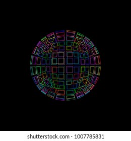 Abstract polygonal broken sphere.Isolated on black background.Vector outline illustration.