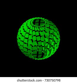 Abstract polygonal broken sphere.Isolated on black background.3d Vector illustration.