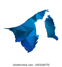 Abstract polygonal Brunei Darussalam map. Vector low poly color blue map geometric shape texture. Vector illustration.