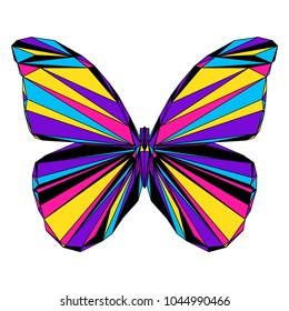 Abstract polygonal butterfly portrait. Modern low poly butterfly isolated on white for card, veterinarian clinic placard, modern party invitation, book, poster, bag print, t shirt etc. 