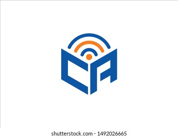 Abstract polygonal CA Logo, CA letter logo, polygonal CA with WiFi Logo sing and Symbol