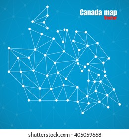 Abstract polygonal Canada map with dots and lines, network connections, vector illustration