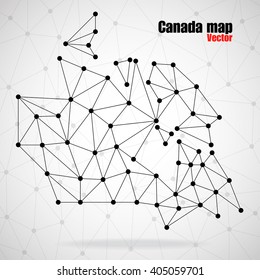 Abstract polygonal Canada map with dots and lines, network connections, vector illustration