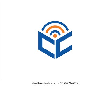 Abstract polygonal CC Logo, CC letter logo, polygonal CC with WiFi Logo sing and Symbol