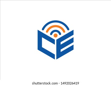 Abstract polygonal CE Logo, CE letter logo, polygonal CE with WiFi Logo sing and Symbol