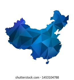 Abstract polygonal China map. Vector low poly color blue map geometric shape texture. Vector illustration.