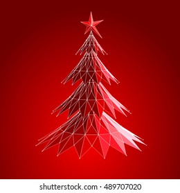 Abstract polygonal Christmas tree with dots and lines