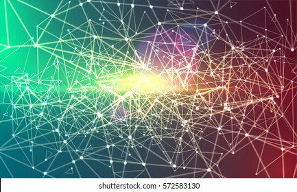 Abstract polygonal colorful background with connected dots and lines, connection structure, futuristic hud background, vector illustration