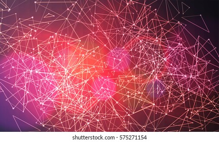 Abstract polygonal colorful background with connected dots and lines, connection structure, futuristic hud, vector illustration