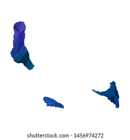 Abstract polygonal Comoros map. Vector low poly color blue map geometric shape texture. Vector illustration.