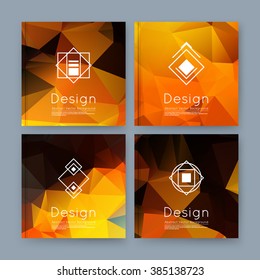 Abstract polygonal composition, orange, yellow business card set, info text, elegant geometric font texture, brochure title sheet, creative figure icon, amber crystal facets, sale flyer fiber, EPS10 banner form