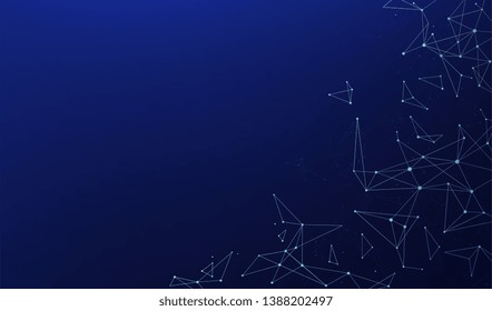 Abstract polygonal connections with connecting dots and lines on a blue background. Digital technology concept.