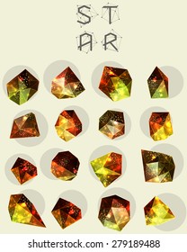 Abstract polygonal cosmic crystal and label. Elements of astronomy and constellation. Cosmic style. low poly illustration