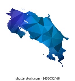 Abstract polygonal Costa Rica map. Vector low poly color blue map geometric shape texture. Vector illustration.