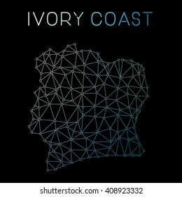 Abstract polygonal Cote D'Ivoire network map design. Map of Cote D'Ivoire network connections. Vector illustration.