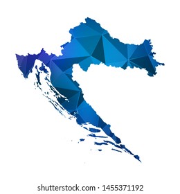 Abstract polygonal Croatia map. Vector low poly blue color map geometric shape texture. Vector illustration.