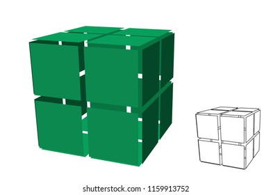 Abstract polygonal cube with cuts. Isolated on white background. 3d Vector illustration.