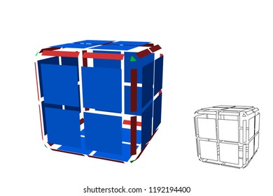 Abstract polygonal cube with cuts. Isolated on white background. 3d Vector illustration.
