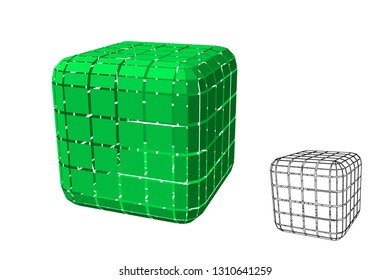 Abstract polygonal cube with cuts. Isolated on white background. 3d Vector illustration.