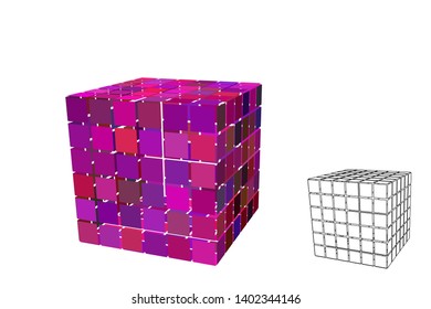 Abstract polygonal cube with cuts. Isolated on white background. 3d Vector illustration.