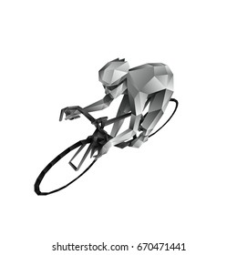Abstract Polygonal cyclist. Cycle racing low poly sport vector background.