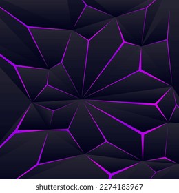 Abstract Polygonal Dark Neon Purple Light On Black Triangles Background Pattern Vector Design